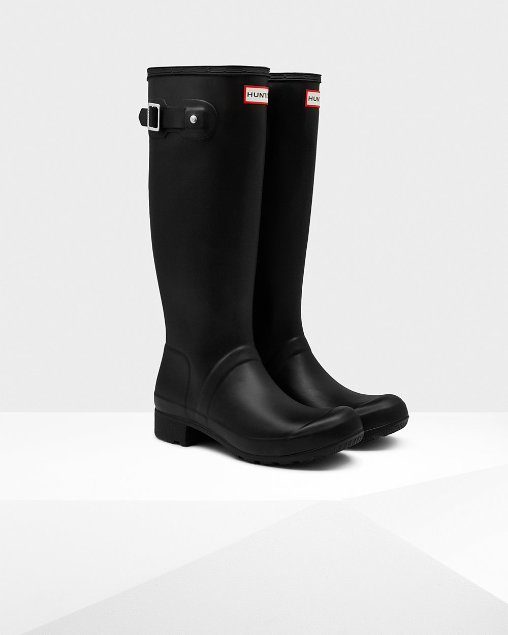 Womens Tall Rain Boots - Hunter Original Tour Foldable (72IMFPCAZ) - Black